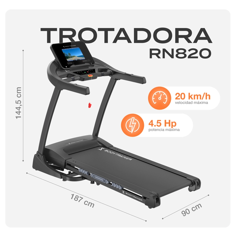 TROTADORA CON PANTALLA BODYTRAINER RN820 20 KM/H CON APPS - 4