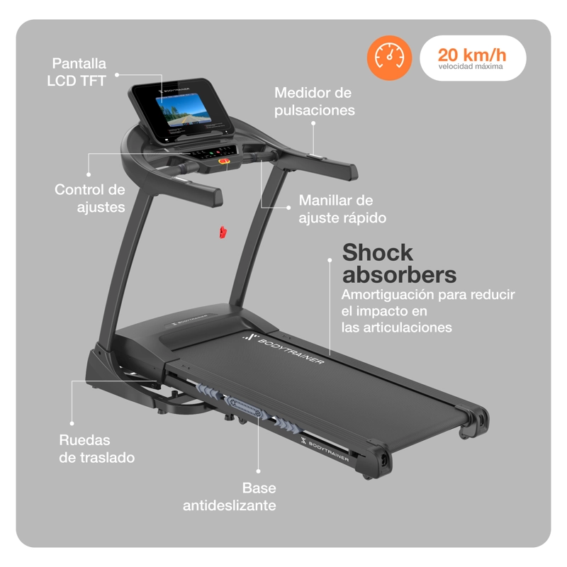 TROTADORA CON PANTALLA BODYTRAINER RN820 20 KM/H CON APPS - 6