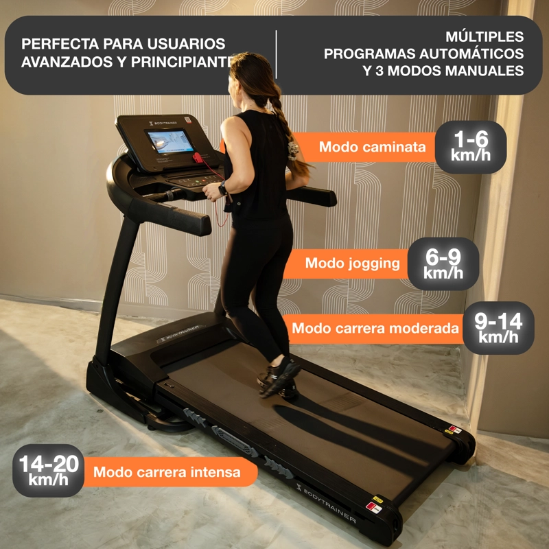 TROTADORA CON PANTALLA BODYTRAINER RN820 20 KM/H CON APPS - 7