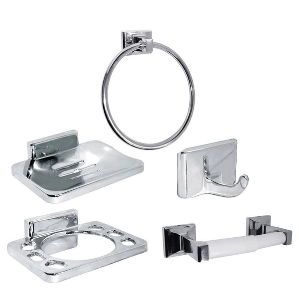 KIT 5 ACCESORIOS BAÑO JABONERA TOALLERO PERCHA BASE CONFORT - 1
