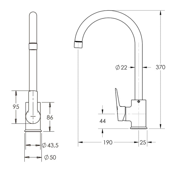 MONOMANDO STRETTO GRIFO LLAVE VERTICAL LAVAPLATOS FREGADERO AREZZO - 4