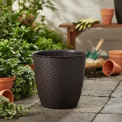 MOLDE MACETA MACETERO PLASTICO REDONDO ESTILO RATAN 33 CM MARCA REYPLAST - 7
