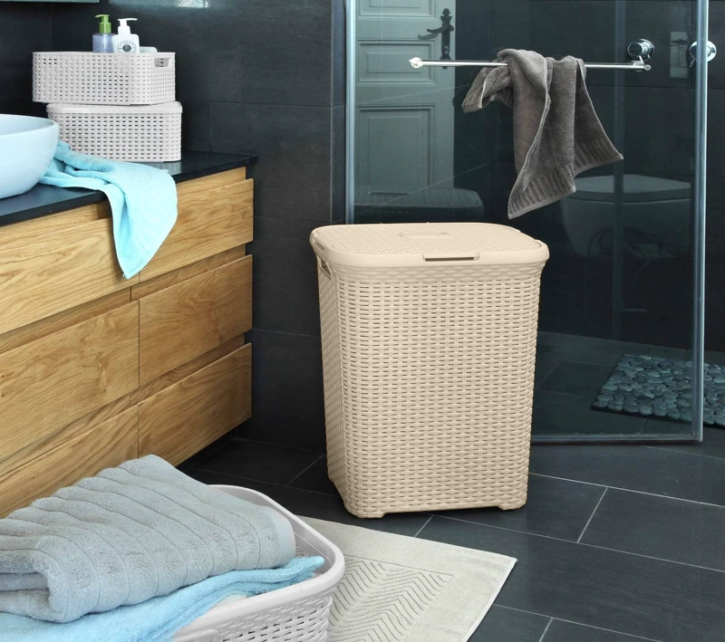 CESTO CANASTO PARA ROPA RATAN 60 LITROS CON TAPA - 2