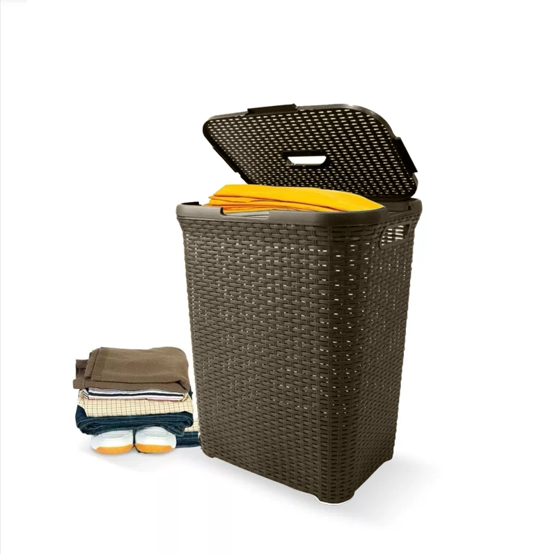 CESTO CANASTO PARA ROPA RATAN 60 LITROS CON TAPA - 3