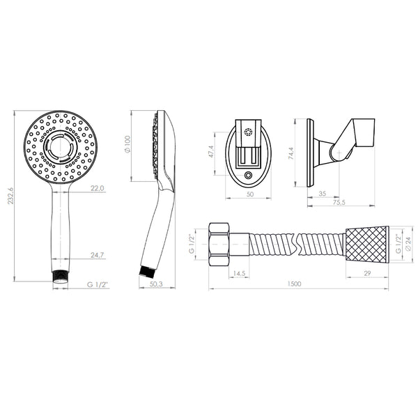 JUEGO DUCHA STRETTO RIMINI MANERAL + FLEXIBLE + SOPORTE - 5