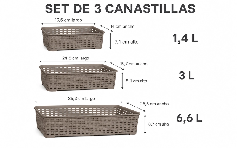 SET DE 3 CANASTILLAS CANASTAS ORGANIZADORAS - 3