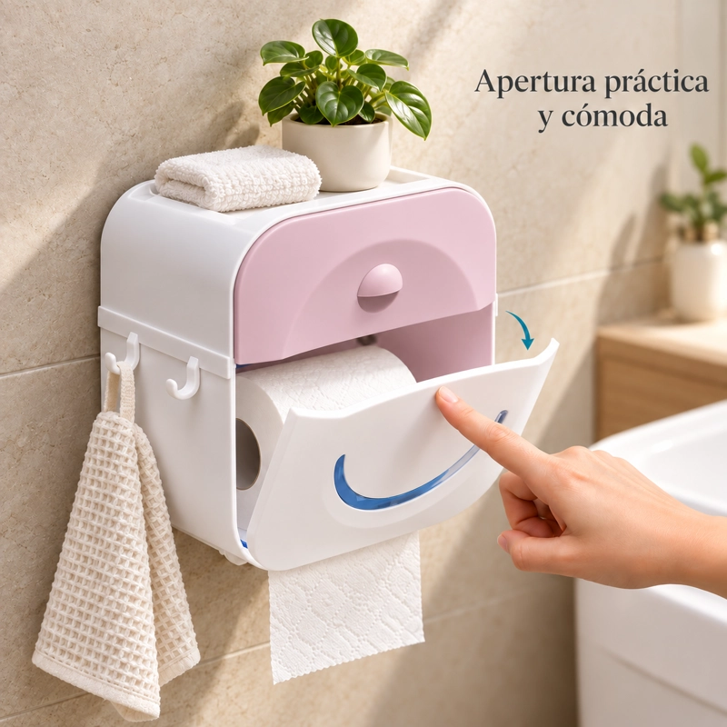 DISPENSADOR DE CONFORT PORTA PAPEL HIGIENICO CON CAJON SUPERIOR Y SOPORTE PARA ROLLO ROSA - 1