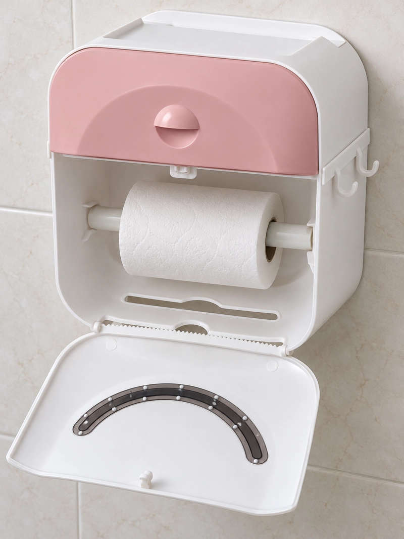 DISPENSADOR DE CONFORT PORTA PAPEL HIGIENICO CON CAJON SUPERIOR Y SOPORTE PARA ROLLO ROSA - 5