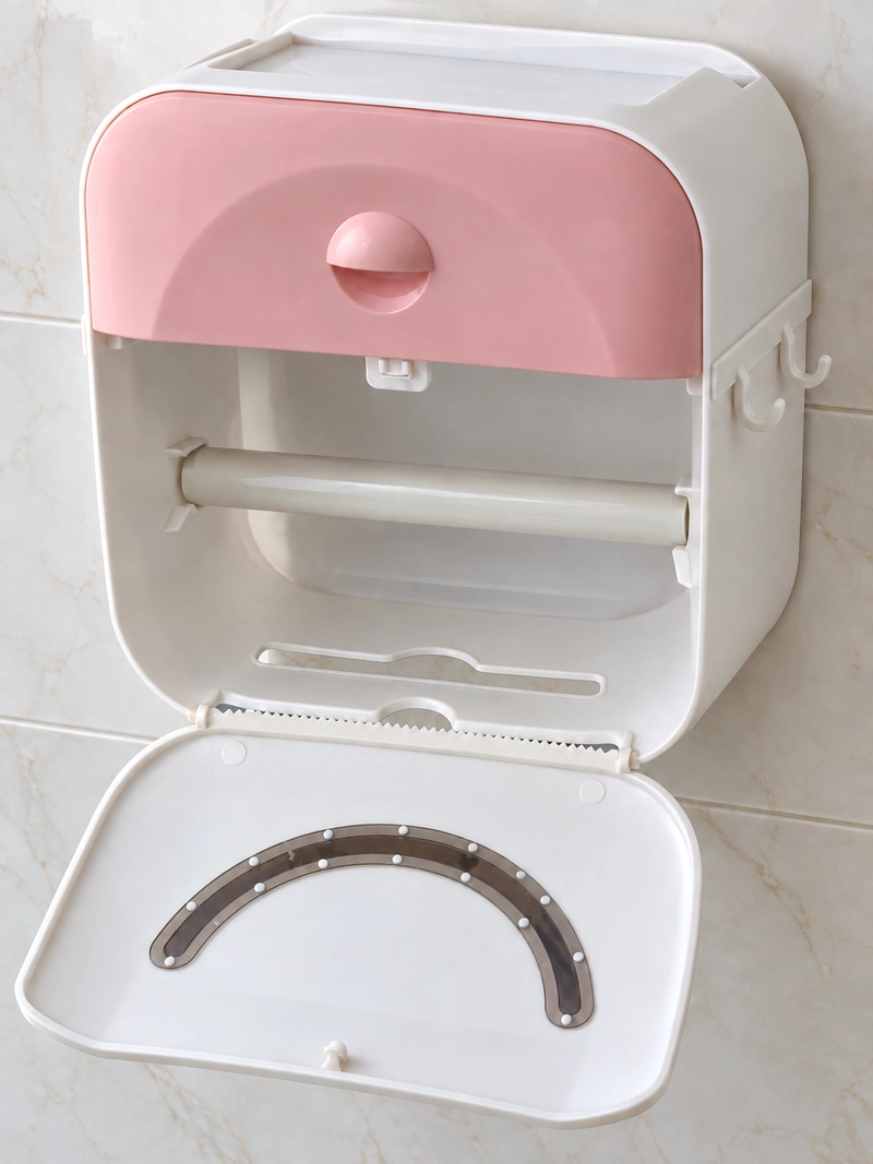 DISPENSADOR DE CONFORT PORTA PAPEL HIGIENICO CON CAJON SUPERIOR Y SOPORTE PARA ROLLO ROSA - 6