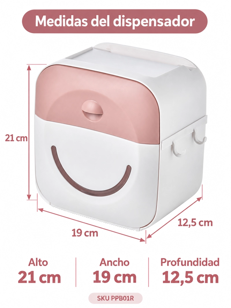 DISPENSADOR DE CONFORT PORTA PAPEL HIGIENICO CON CAJON SUPERIOR Y SOPORTE PARA ROLLO ROSA - 8