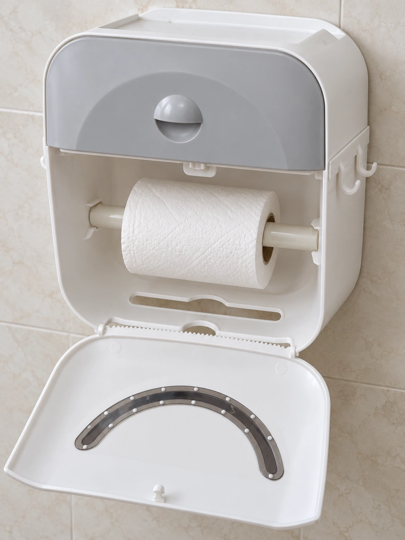DISPENSADOR PORTA CONFORT PAPEL HIGIENICO DE PARED CON CAJON Y SOPORTE CELULAR GRIS - 6
