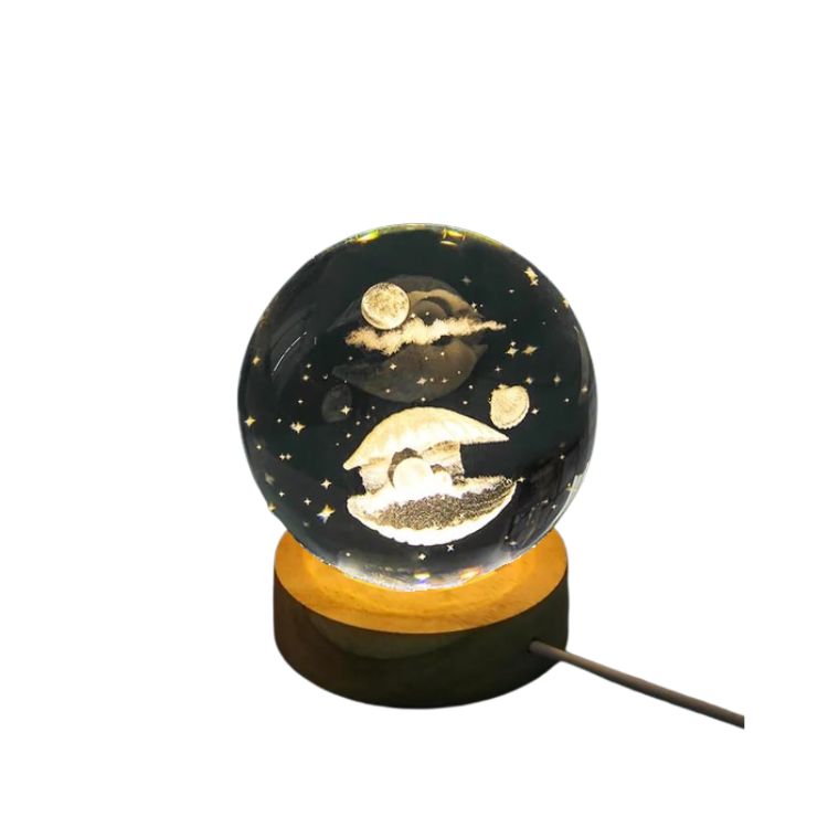 ESFERA DE CRISTAL Y MADERA CON LUZ BLANCA - 1