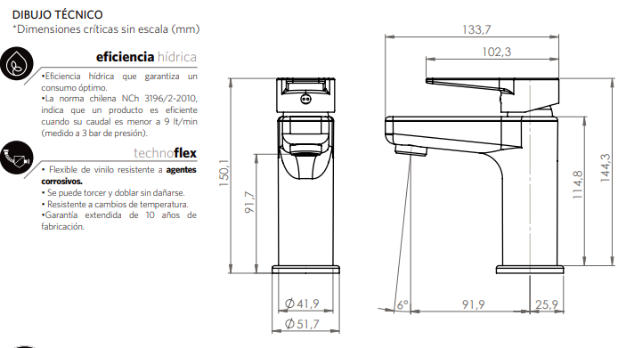 MONOMANDO STRETTO LAVATORIO LLAVE GRIFO MODELO NAPOLES - 4