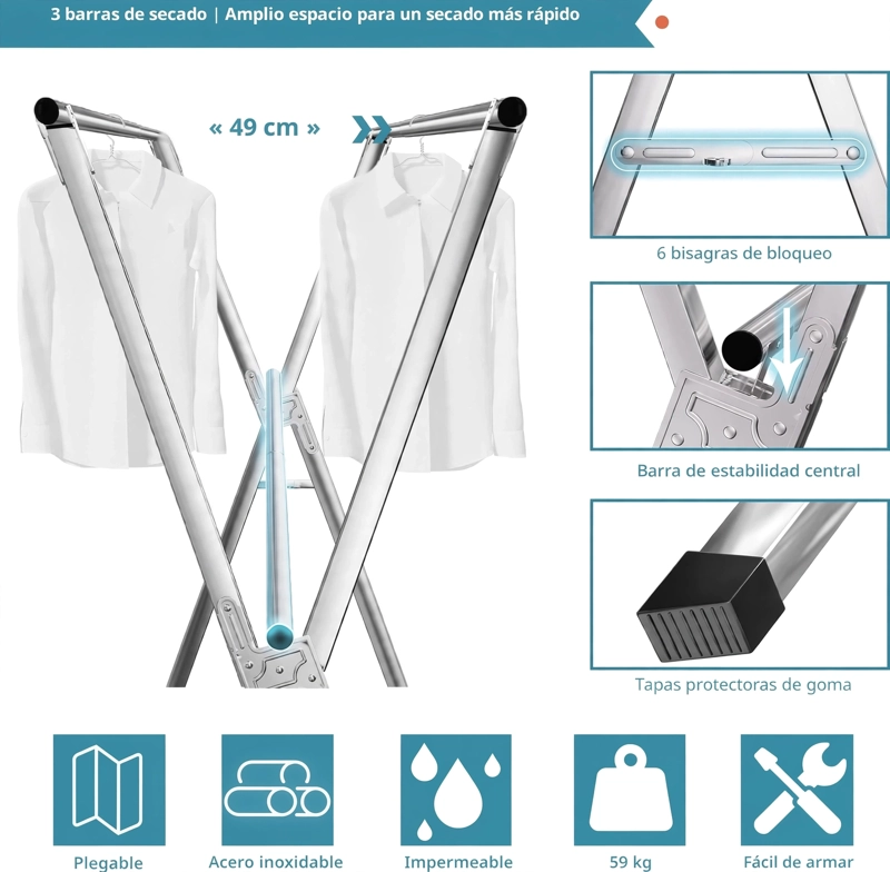 TENDEDERO DE ROPA EXTENSIBLE PLEGABLE MODELO X - 7