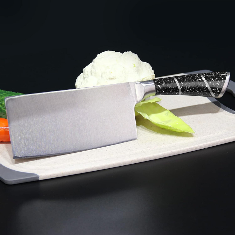 SET CUCHILLOS DE COCINA 8 PIEZAS BASE MADERA MARMOLEADO - 4