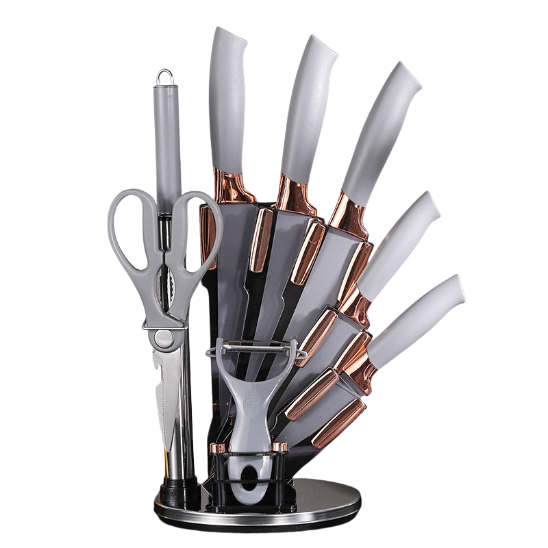 SET CUCHILLOS DE COCINA 9 PIEZAS CON BASE GIRATORIA - 1