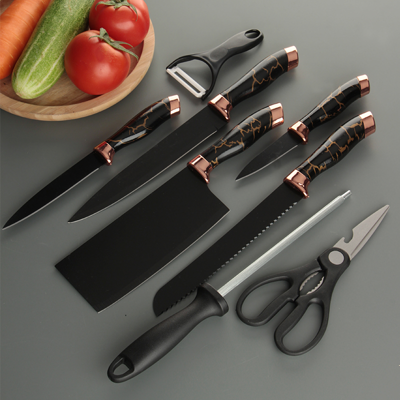 SET CUCHILLOS DE COCINA 9 PIEZAS CON BASE GIRATORIA MARMOLEADO - 2