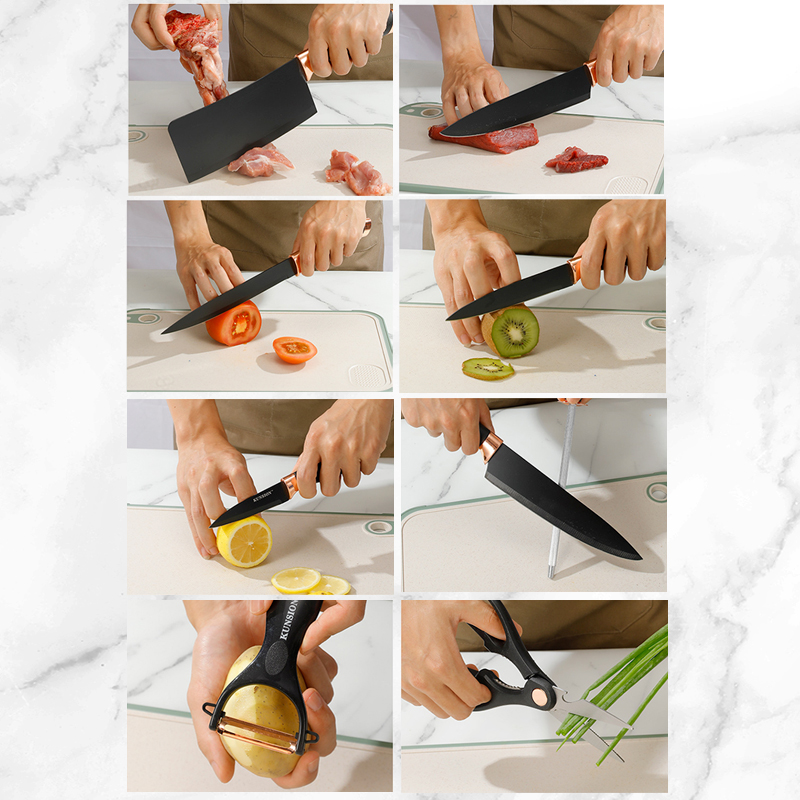SET CUCHILLOS DE COCINA 9 PIEZAS CON BASE GIRATORIA MARMOLEADO - 3