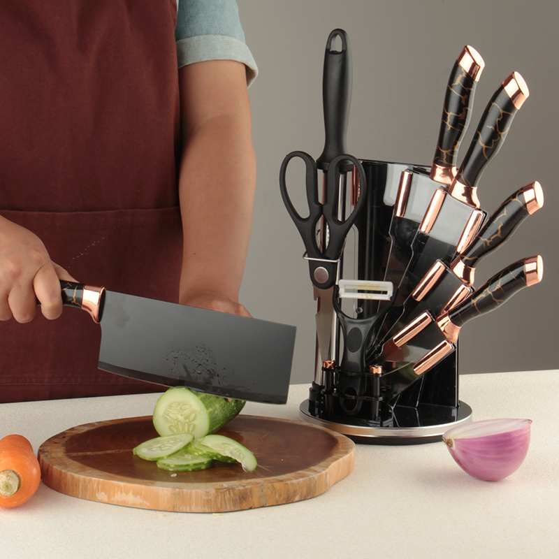 SET CUCHILLOS DE COCINA 9 PIEZAS CON BASE GIRATORIA MARMOLEADO - 4