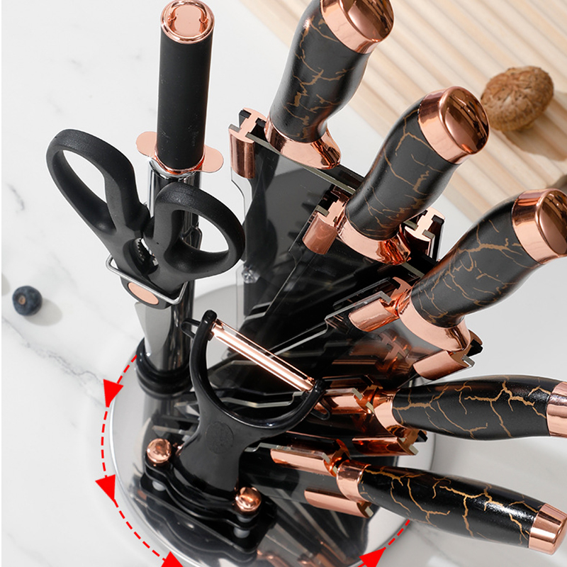 SET CUCHILLOS DE COCINA 9 PIEZAS CON BASE GIRATORIA MARMOLEADO - 5