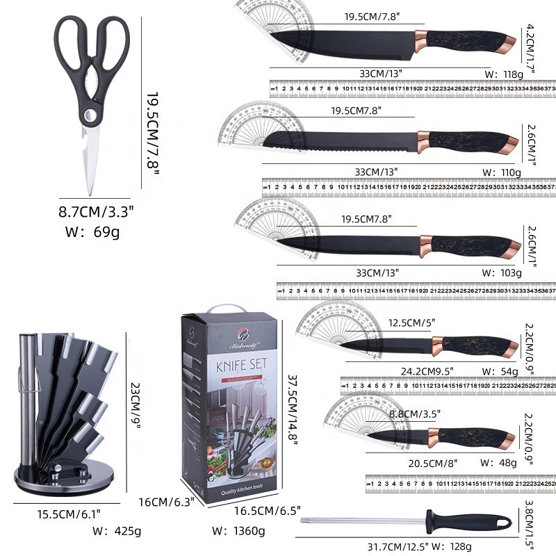 SET CUCHILLOS DE COCINA 8 PIEZAS CON BASE GIRATORIA MARMOLEADO - 3