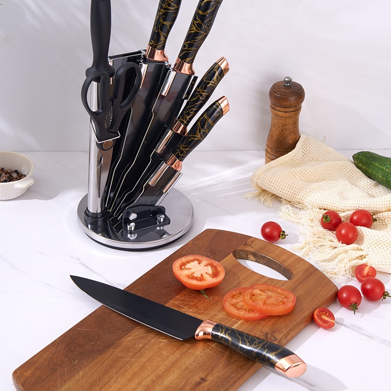 SET CUCHILLOS DE COCINA 8 PIEZAS CON BASE GIRATORIA MARMOLEADO - 4