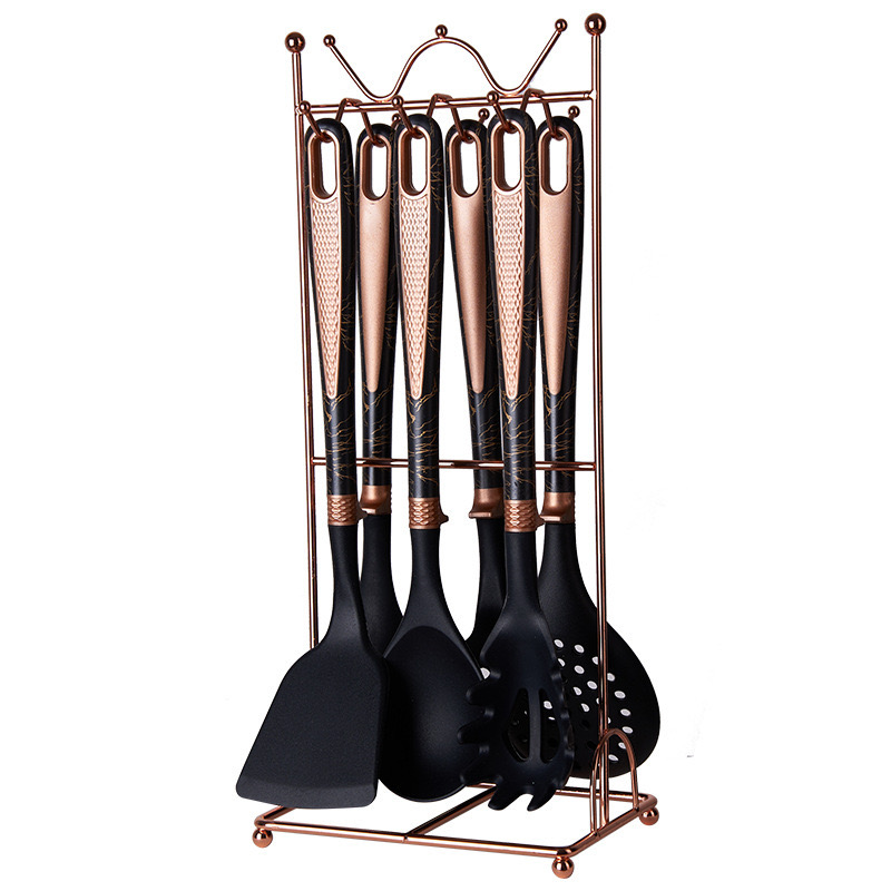 SET UTENSILIOS DE COCINA 7 PIEZAS MARMOLEADO CON SOPORTE - 1