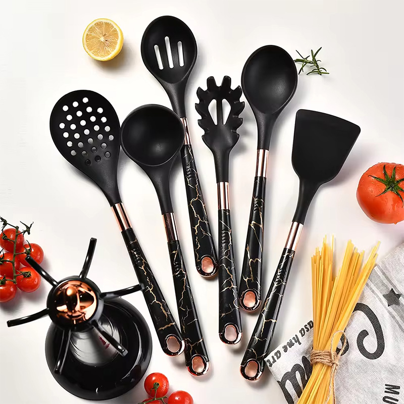 SET UTENSILIOS DE COCINA 7 PIEZAS MARMOLEADO CON SOPORTE - 2