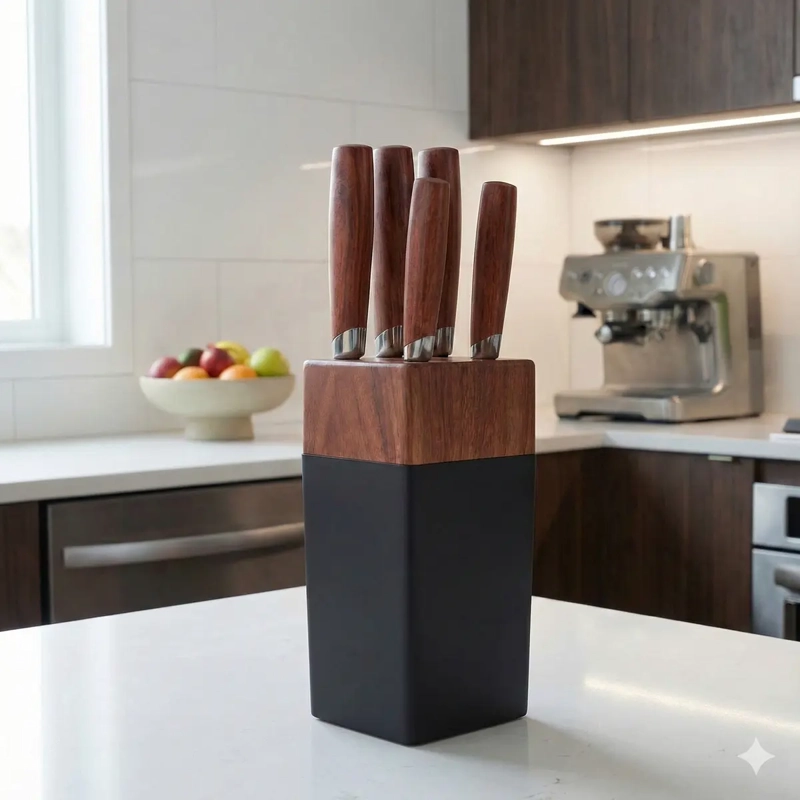 SET CUCHILLOS DE COCINA 6 PIEZAS BASE MADERA - 1