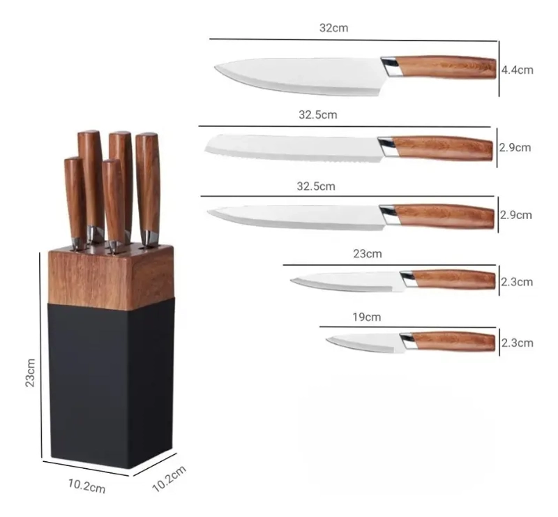 SET CUCHILLOS DE COCINA 6 PIEZAS BASE MADERA - 11