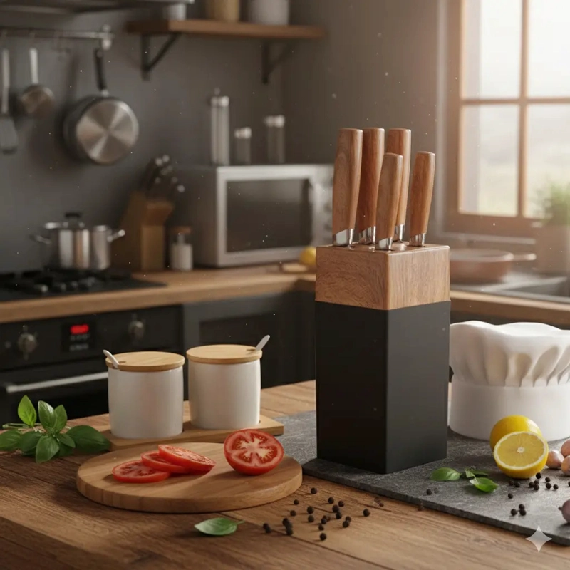 SET CUCHILLOS DE COCINA 6 PIEZAS BASE MADERA - 3