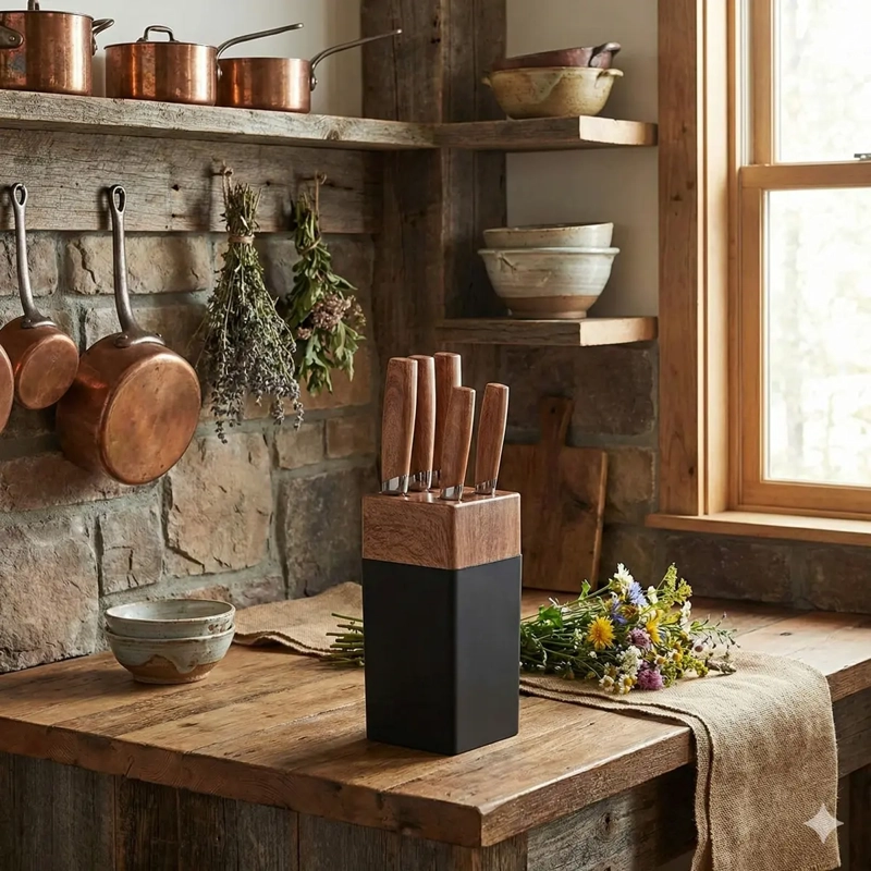 SET CUCHILLOS DE COCINA 6 PIEZAS BASE MADERA - 4