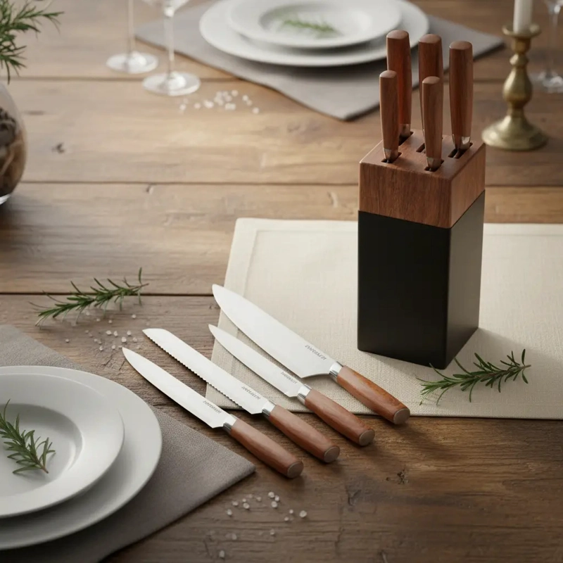 SET CUCHILLOS DE COCINA 6 PIEZAS BASE MADERA - 6