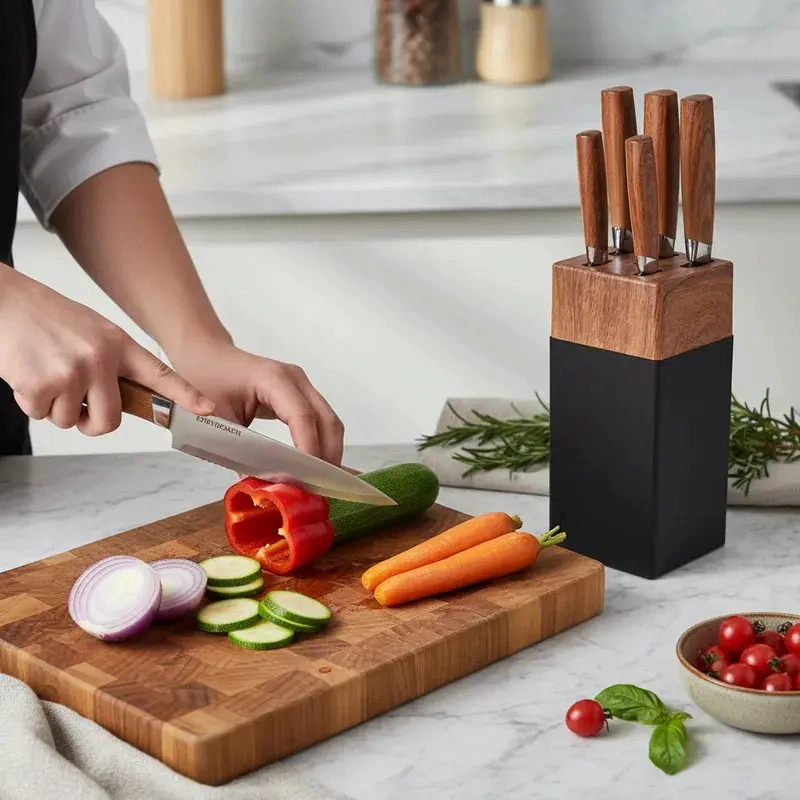 SET CUCHILLOS DE COCINA 6 PIEZAS BASE MADERA - 8