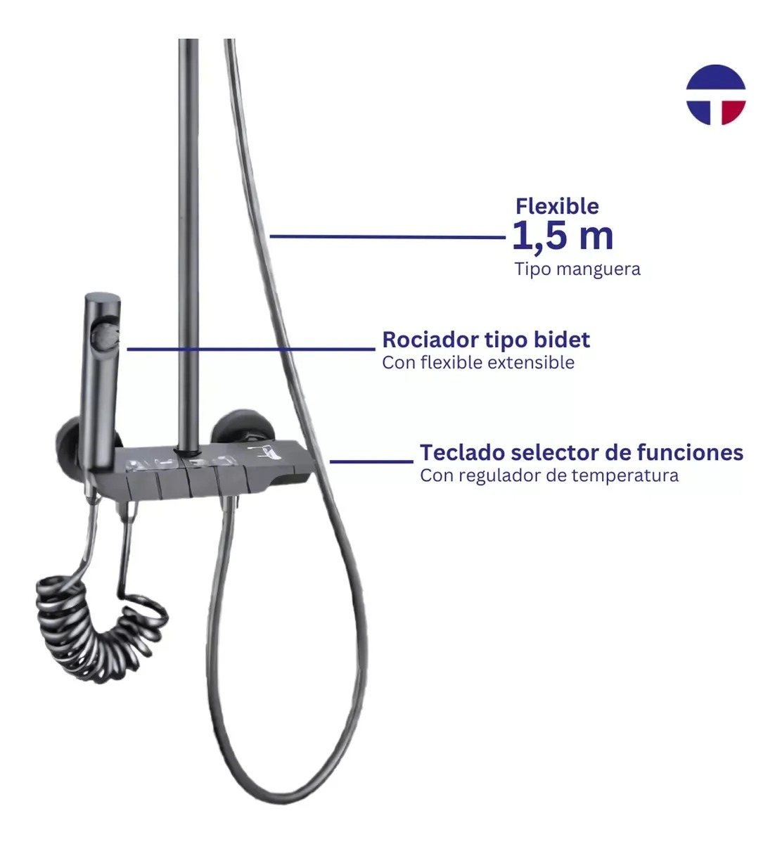 COLUMNA DUCHA CON TECLADO GUN METAL GRAFITO - 7