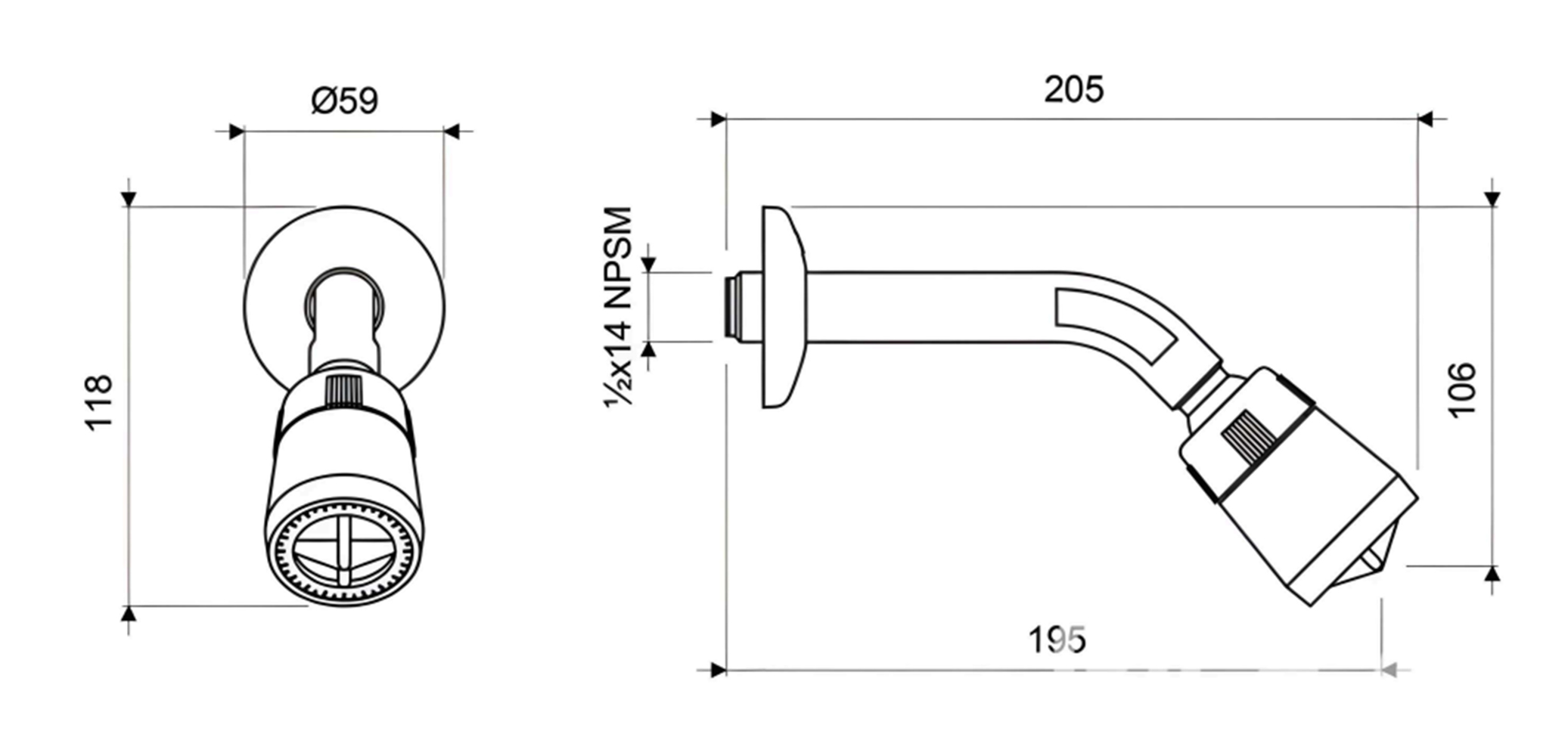 BRAZO DE DUCHA PLASTICO AL MURO CON DIFUSOR TAUMM - 2