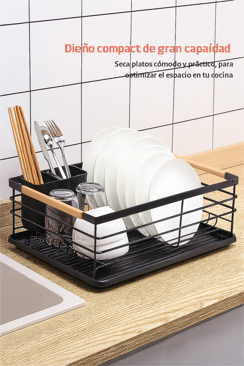 SECAPLATOS ESCURRIDOR PLATERA ACERO CARBONO CON CUBIERTERO - 4