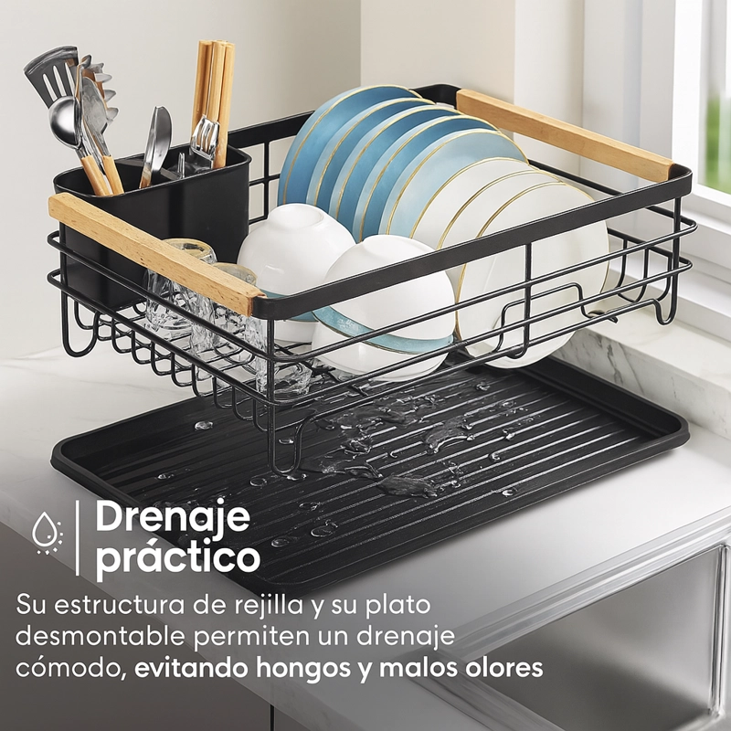 SECAPLATOS ESCURRIDOR PLATERA ACERO CARBONO CON CUBIERTERO - 6