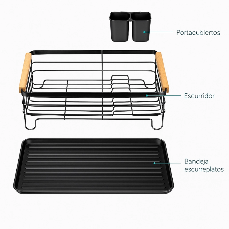 SECAPLATOS ESCURRIDOR PLATERA ACERO CARBONO CON CUBIERTERO - 7