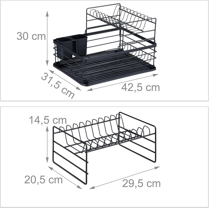 ELEGANTE SECAPLATOS DE ACERO AL CARBONO 2 NIVELES DOBLE BANDEJA Y PORTA SERVICIOS - 3