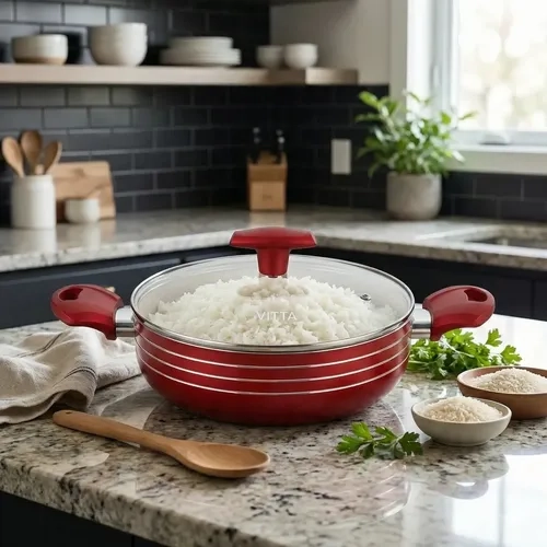 OLLA CACEROLA TIPO ARROCERA 24 CM DE 2.8L LINEA ROSSO MARCA VITTA - 4