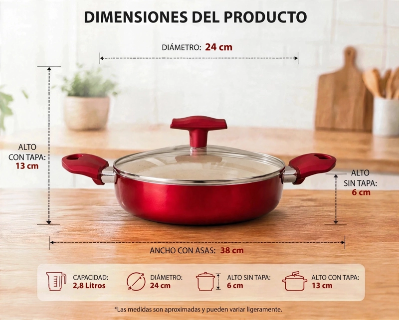 OLLA CACEROLA TIPO ARROCERA 24 CM DE 2.8L LINEA ROSSO MARCA VITTA - 8