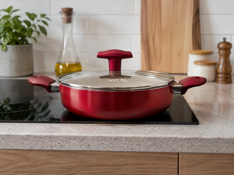 OLLA CACEROLA TIPO ARROCERA 24 CM DE 2.8L LINEA ROSSO MARCA VITTA - 9