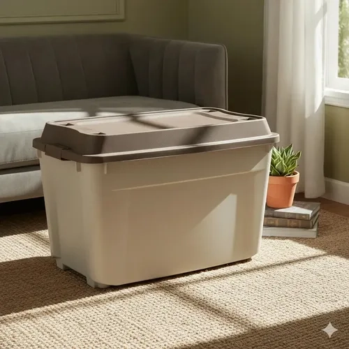 CAJA BAUL 210 LITROS REYPLAST  COLOR BEIGE TAPA CAFE - 1