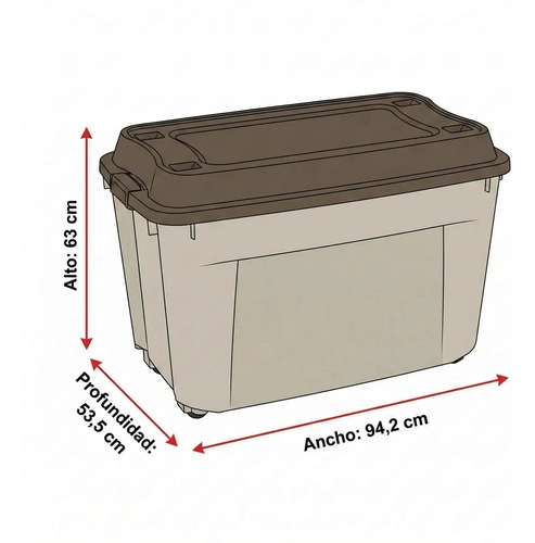 CAJA BAUL 210 LITROS REYPLAST  COLOR BEIGE TAPA CAFE - 2