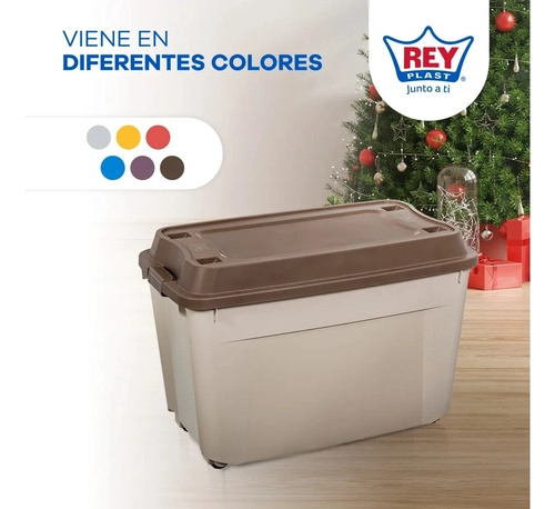 CAJA BAUL 210 LITROS REYPLAST  COLOR BEIGE TAPA CAFE - 7