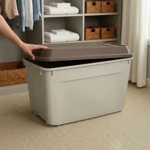 CAJA BAUL 210 LITROS REYPLAST  COLOR BEIGE TAPA CAFE - 8