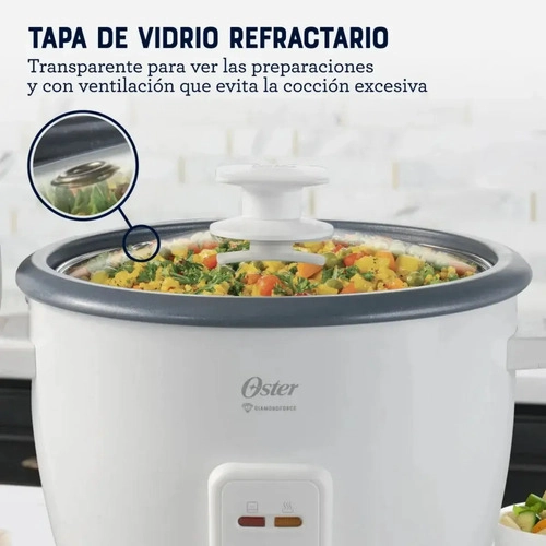 ARROCERA MULTIFUNCIONAL MARCA OSTER 7 TAZAS DE ARROZ DIAMONDFORCE ANTIADHERENTE COLOR BLANCA BLANCO - 8