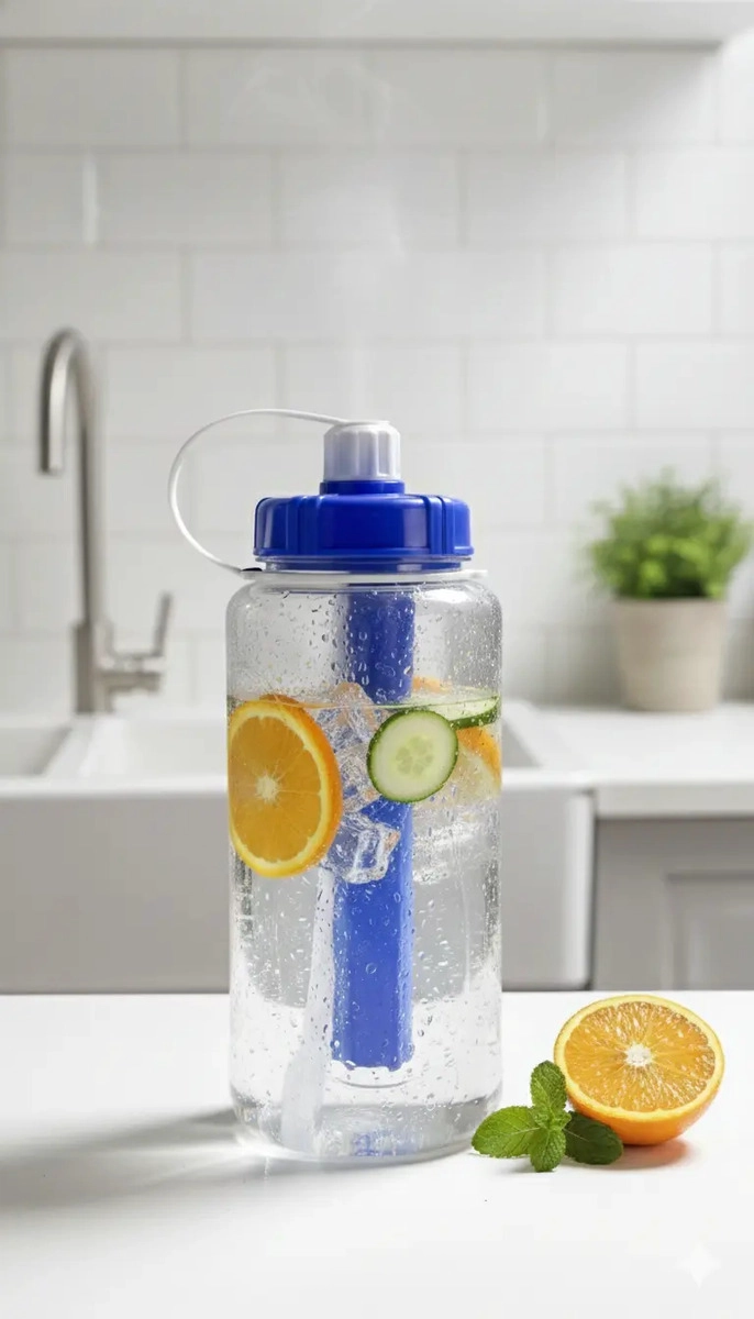 BOTELLA AGUA 2L TE RMICA REYPLAST AZUL CON CILINDRO HIELO Y TAPA - 1