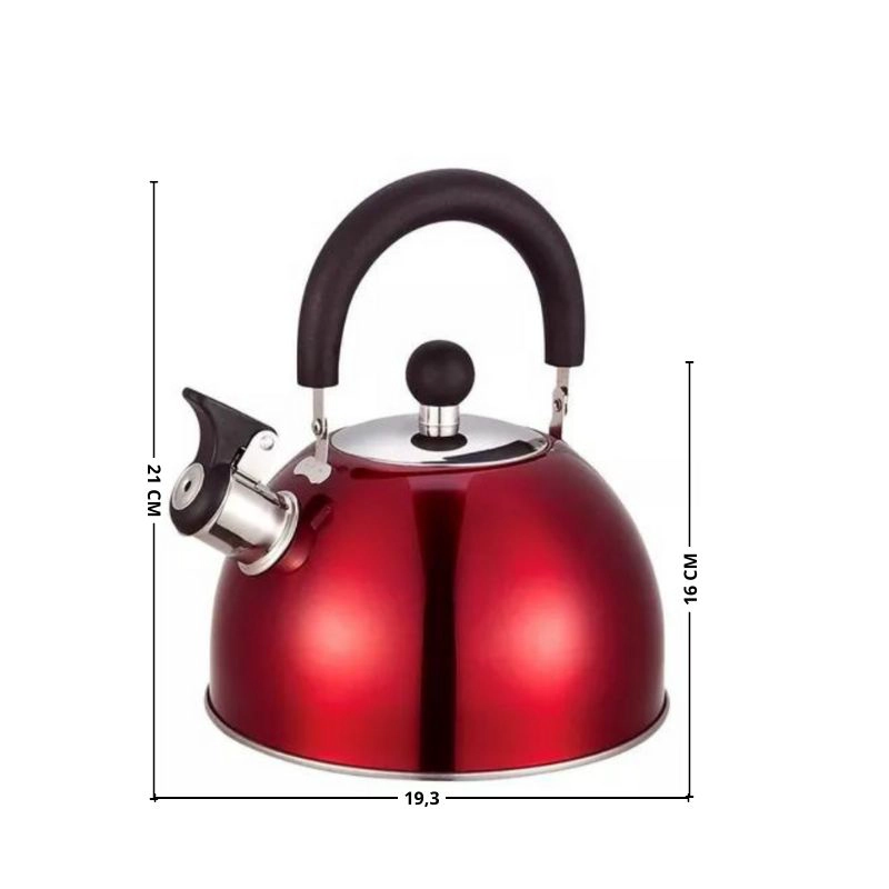 TETERA 2.5 LITROS ACERO INOXIDABLE CON SILBATO COLOR ROJO - 8